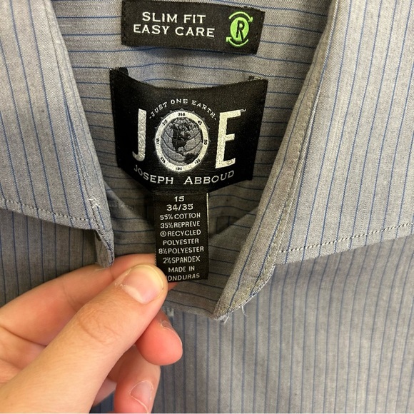 Joseph Abboud Slim Fit Gray Dress Shirt Button Down Classic Collar Size 15 34/35 - Picture 3 of 8